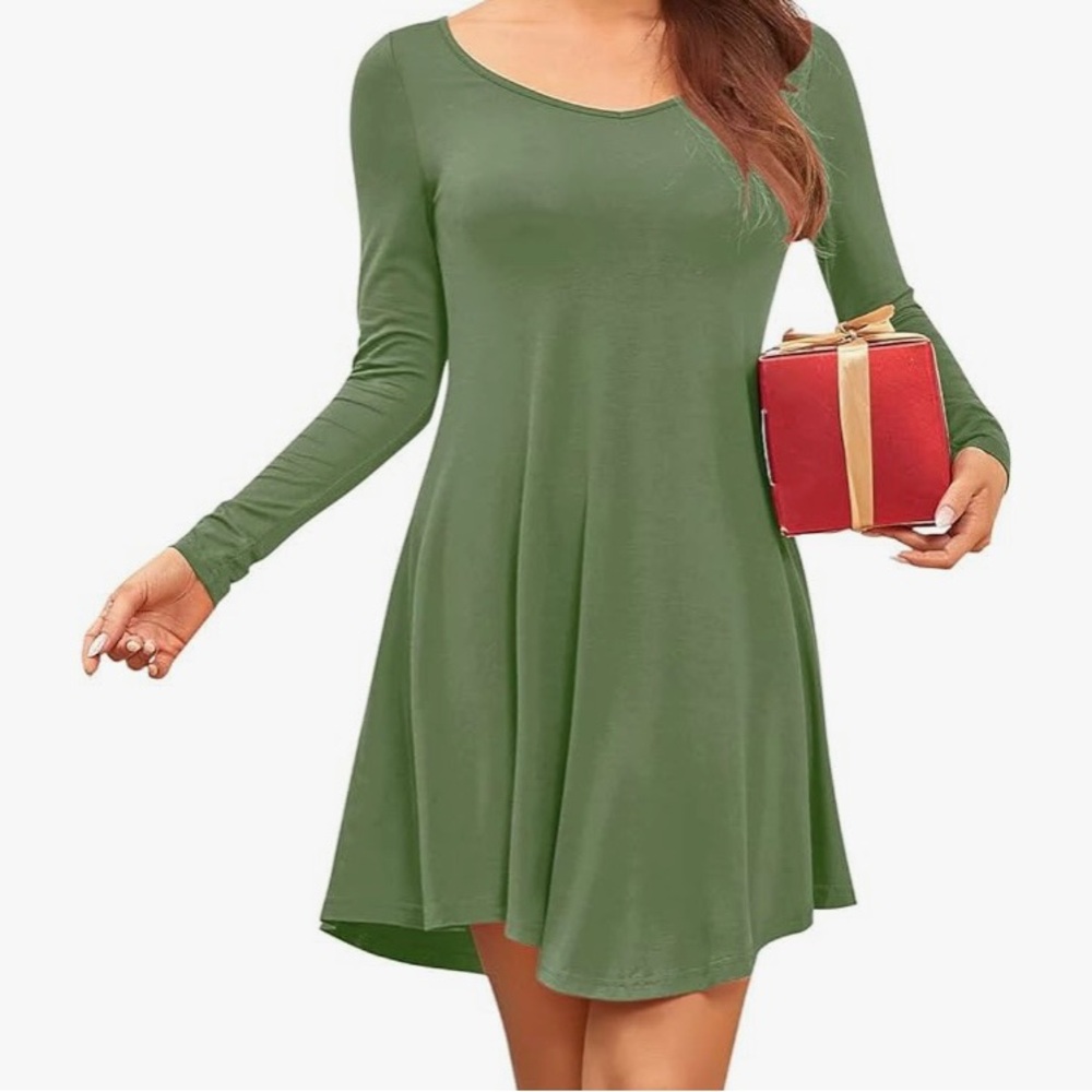 Army green womens long sleeve t shirt dress, size medium